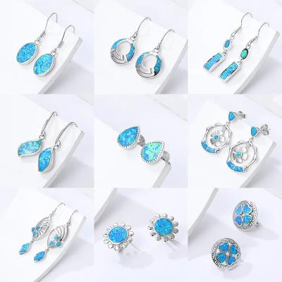 China Blue 925 Silver Sterling Opal Jewelry Minimalist Stone Earring OEM for sale