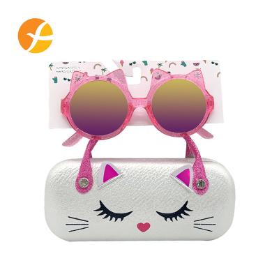 China New Design Lovely Custom Portable Kids Cat Shape Sunglasses And White Sunglass Case Sets for sale