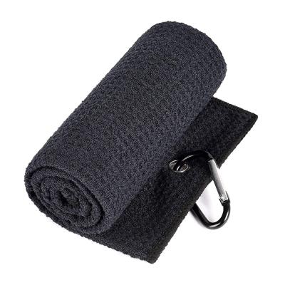 China 80% Polyester + 20% Low MOQ Promotional Triple Waffle Golf Towel Polyamide Microfiber Material Waffle Texture With Clip for sale