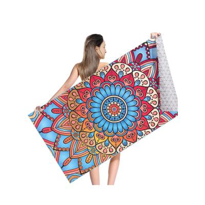 China Designers Custom Sublimation Print Hypoallergenic Ultra Soft Microfiber Mandala Sand Free Beach Towel With Bag for sale