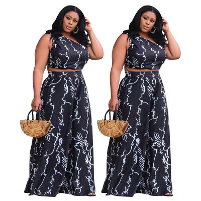 China 2021 New Plus Size Women's Printed Sexy Sleeveless Tank Top Pants Women's Two-Piece Suit for sale