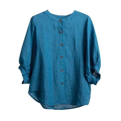 China Plus Size Summer Single Row Casual Multi-button Cotton And Linen Shirt Fashion Ladies Retro Cotton And Linen Shirt for sale