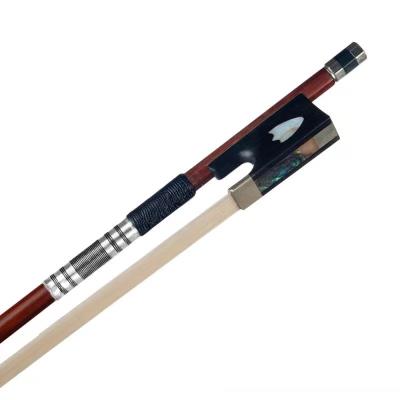 China Good Quality 4/4 Violin Bow Brazilwood Ebony Frog Round Stick With Shell Inlay Fiddle Bow for sale