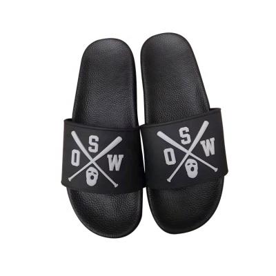 China Lifestyle High Quality Custom 3D Cushioning Embossed Logo Slipper Slides Fashion Brand Design Black Slide Slippers for sale