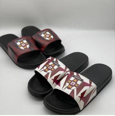 China 2021 Factory Wholesale Custom Logo Soft Unique PVC PU Yellow Upper Slides Men Slippers Cushioning With Embossed Printing Women's Slipper for sale