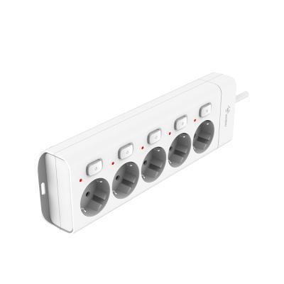 China Easy Installation Quality Indonesia EU Standard 5 Way 5 Way Switch Stable 5m Power Cord Universal Extension Electrical Socket for sale