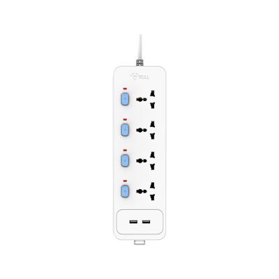 China Easy Installation Stable Quality EU 10A Multi Switched With 4 Way Plug Socket And USB Electric Power Multi Plug 3m Power Cord Surge Protector for sale