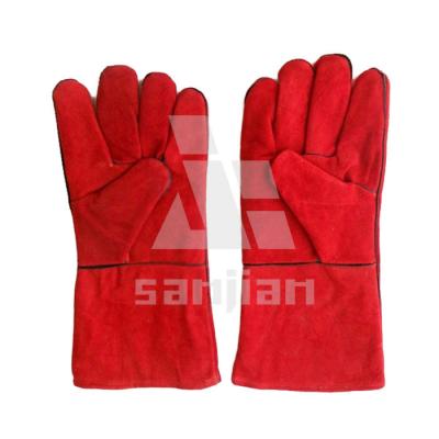 China Plain Welding Gloves 14 Inch Red Color Hot Selling Heavy Duty Leather Welding Gloves for sale