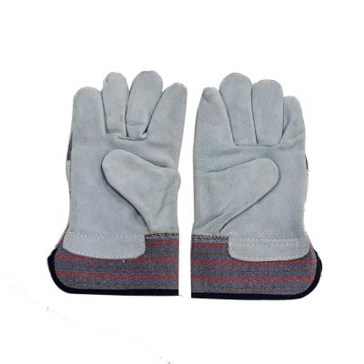 China Cheap Plain Sanjian Denim Cow Leather Work Gloves Manufacturer for sale