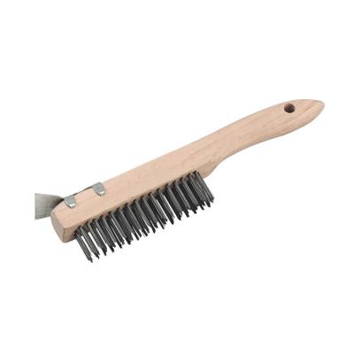 China Wooden Straight Black Handle Stainless Steel Wire Scratch Cleaning Brush With Scraper For Cleaning for sale