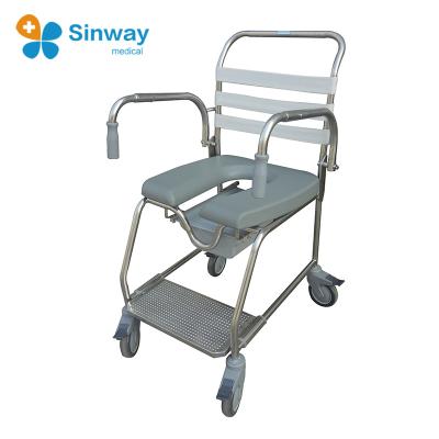 China Adaptable Stainless Steel Safety Shower Commode Toilet Chair With Wheels For Sale for sale