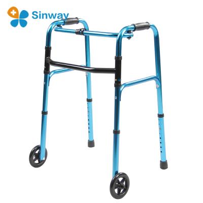 China Home Care Portable Handicap 2 Wheel Aluminum Rolling Folding Walkers With Single Release for sale