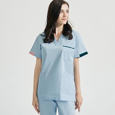 China Eco-friendly Polyester V-Neck Nurse Uniform Short Sleeve Suit Plus Size Hospital Uniform Sets for sale