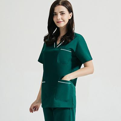 China 2021 Eco-friendly New Nurse's Uniform Short Sleeve Suit V-neck Plus Size Hospital Uniform Sets for sale