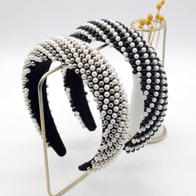 China New Retro Soft Baroque Thick Pearl Sponge Handmade Crystal Beaded Headband Hair Accessories For Party for sale