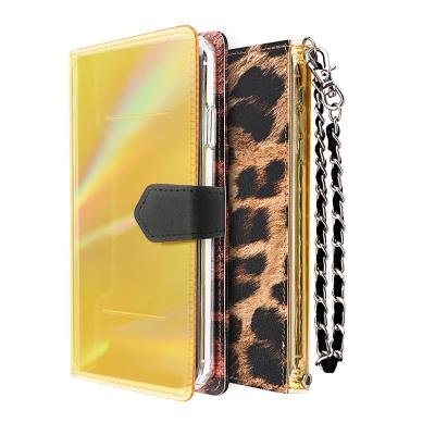 China Iridescent Holographic Iridescent Shockproof Laser PVC Clear Wallet Mobile Phone Bag For Honor X20 Pro Magic 3 5t Game With Diagonal Wrist Chain for sale