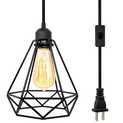 China Modern industrial plug in pendant light, farmhouse pendant lighting, black cage pendant light fixture with on/off switch. for sale