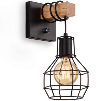 China Farmhouse Vintage Industrial Black Cage Wall Sconce With Dimmer On/Off Switch For Living Room Kitchen for sale