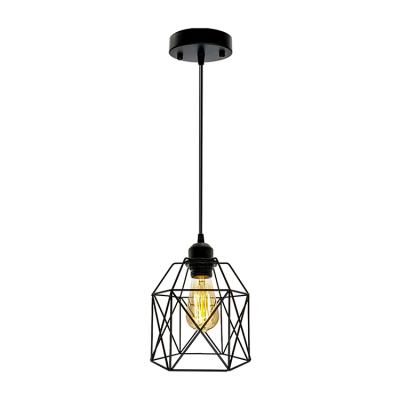 China Fits any Edison E26 E27 incandescent bulb LED bulb industrial pendant light fixture, metal cage pendant lighting black, E26 socket vintage cage ceiling hanging lamp for light at home for sale