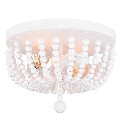 China Dimmable Flush Mount Ceiling Light, Wood Beaded Ceiling Lights, White Farmhouse Bedroom Ceiling Lights for sale