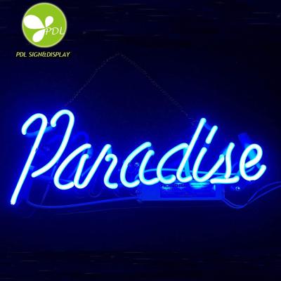 China Real Paradise Neon Sign Beer Bar Shop Bar Home Room Party Light Neon Lamp Wall Artwork Glass Blue Glass Sign for sale