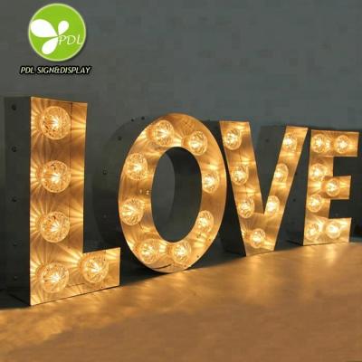 China Galvanized Sheet Love Big Favorite Marquee Lights Led Love Sign Mr Mrs Wedding Vintage Bulb Letter Sign for sale