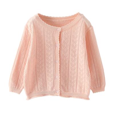 China Crew Neck Anti-Shrink Cotton Long Sleeve Girls Solid Single Breasted Cardigan Sweater for sale