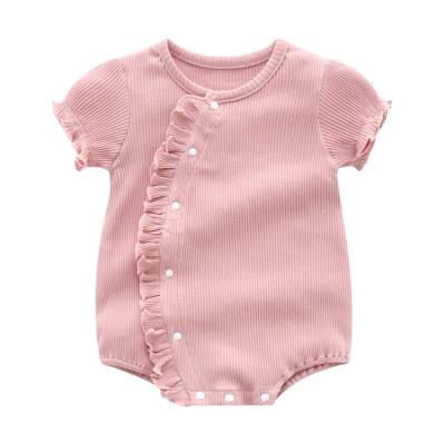 China Summer Anti-shrink Newborn Baby Clothes Infant Short Sleeve Overalls Knitted Babies Romper Ruffle for sale