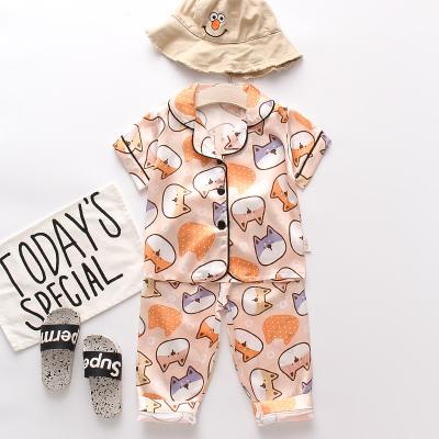 China 0-3Y Summer And Autumn Satin Fabric Long Pants Cartoon Bear Breathable Home Clothes Baby Suit Children Sleepwear Pajamas Girls Sleepwear for sale