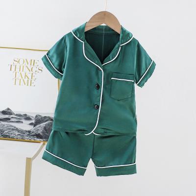 China Girls Breathable Pajamas Set Summer Short Sleeve Children's Sleepwear Solid Ice Silk Pajamas For Boy And Girl for sale