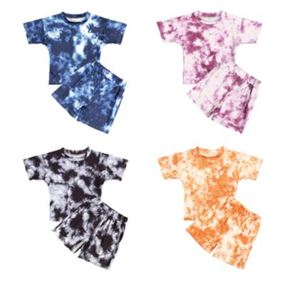 China Hot Sale Summer Casual Kids Tie Dye Short Sleeve Shorts Suit New Baby Born Clothes Set for sale