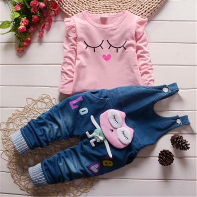 China New spring and autumn girls' casual cute long-sleeved girls' jumpsuits 2-piece sets of clothes for sale