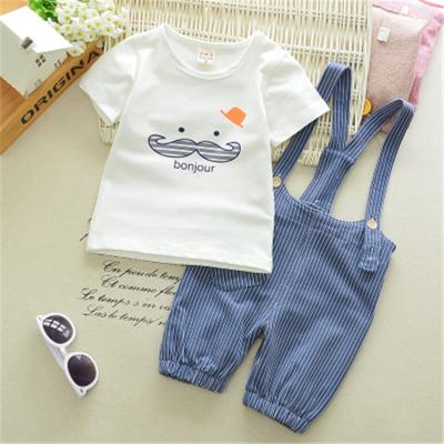 China Baby Casual Cute White Printing Jumpsuits Short Sleeve Striped Kids Clothing Sets Girls for sale