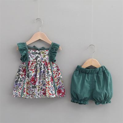 China Summer Casual Kids Trend Designer Baby Toddler Girls Sleeveless Two Piece Dress Sets 2021 for sale