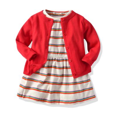 China 2020 New Breathable Girls Spring And Autumn Long Sleeve Sweater Dress Suit Summer Fashion Stripe Print Kids Dresses For Girls for sale