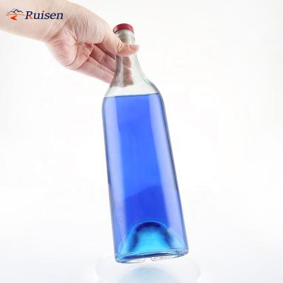 China Ordinary Beverage Bottle 500ml 750ml Flint Round Shape Long Neck Cork Cap WhiskeyGlass for sale