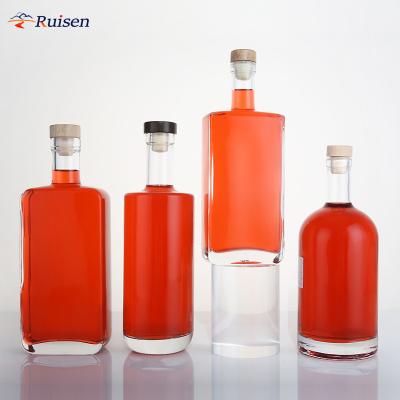 China Empty 375ml 500ml 700ml Beverage Square Bottle Liquor Glass Bottle Shell Whiskey Bottles With Aluminum Corks for sale