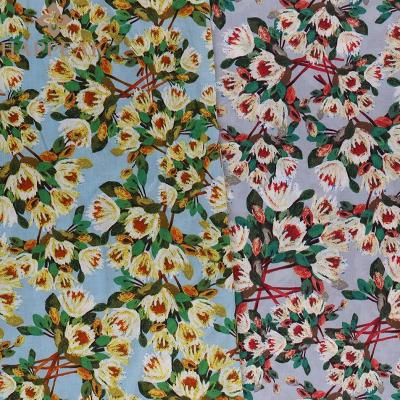 China Shrink-Resistant New Design Large Floral Voile Fabric Liberty Lawn Cotton Woven Fabrics For Men And Women for sale