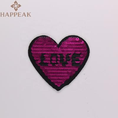 China Fashion Embroidered 3D Patch Label Heart Design Rainbow Embroidery Badge Custom Sequin Patches for sale