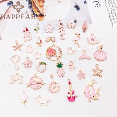 China HAPPEAK Fashion Alloy Enamel Romantic Charms Bulk Cute Pink Pendants and Charms for Jewelry Bracelet Earring Making for sale