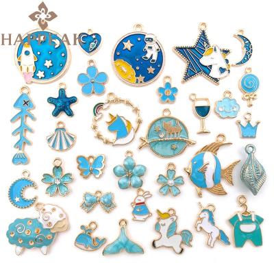 China Wholesale Bulk Romantic Stainless Steel Pendant Charms Custom Cute Blue Enamel Charms For Bracelet Jewelry Making for sale