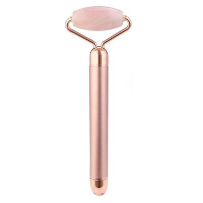 China Vibrating Function 2 IN 1 Rose Quartz Electric Jade Roller with Aluminum Handle Face Skin Massager Tool for sale