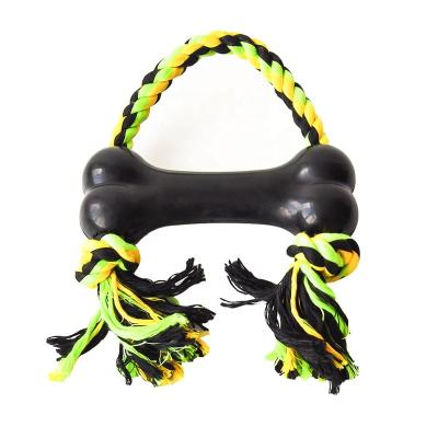 China Durable Natural Rubber Hard Bone With Rope Non-Toxic Pet Toy Dog Toy New Dog Toy for sale