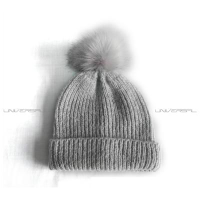 China COMMON soft cashmere good sale light gray knitted hat with color matched acylic top bobble beanie single layer hat for sale