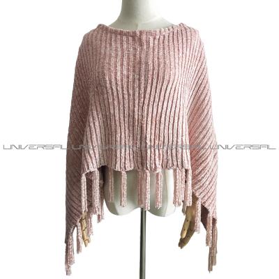 China Eco-friendly Fashion Pink Ladies Poncho Fringe Corduroy Luxury Poncho for sale