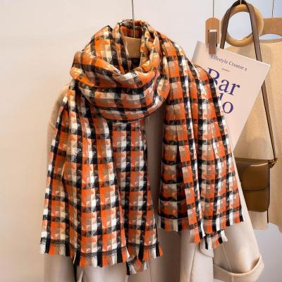 China 2022 New Faux fur plaid scarf fashion autumn and winter cashmere scarf ladies shawl thickened warm scarf for sale