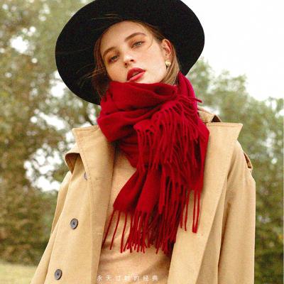 China Thick Sheer Fur Wool Scarf For Women Autumn And Winter Keep Warm Gray Long Dual-Use Scarf All-Matching Pure Shawl Red Color for sale