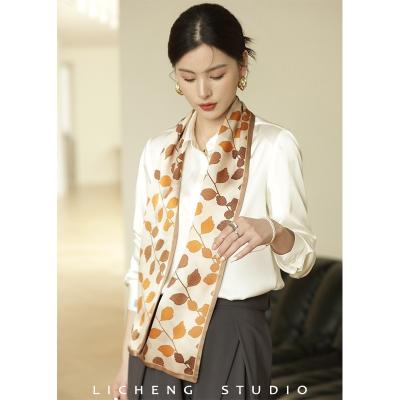 China Licheng Guofeng long double scarf flame silk women's flower series All-match spring and autumn double-sided silk long for sale