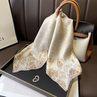 China Shawl 70cm square 100% silk floral square scarf thin soft champagne spring and autumn small section for sale