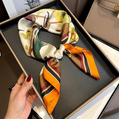 China 70CM Square Birds Challenge 100% Headband Silk Scarf Small Square Women's Thin Silk Tube Top Scarf for sale